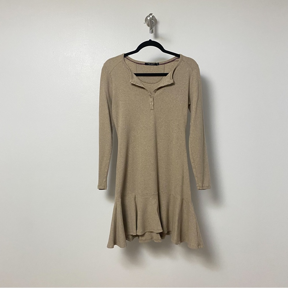 Max Jeans Casual Fall Summer Henley Ribbed 100% Cotton Long Sleeve Mini Dress